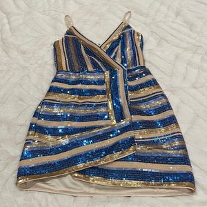 Great condition. Sequin gold and blue dress.